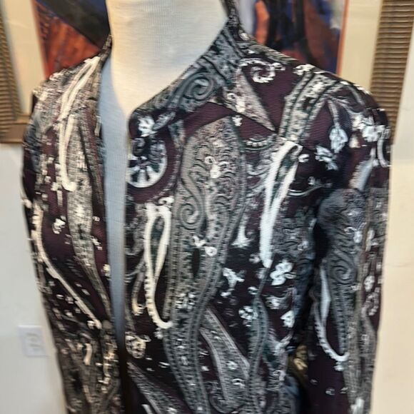 Chico's Burgundy/Black/White Paisley Pattern Jacket Size 2-Large - Picture 4 of 10